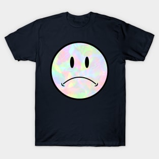 Holo Trippy Sad Frown Face Black Outline closer eyes T-Shirt